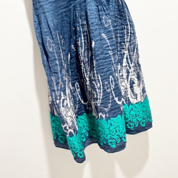 MAX STUDIO Women’s Blue Green Woven Structured Skirt Stretch Waist Dress Size S - Picture 5 of 9